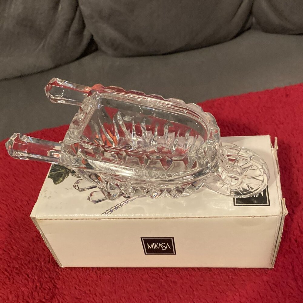 VTG 1980's Lead Crystal Wheelbarrow Salt/Condiment Dish-5.5"-Mikasa-Germany-NIB